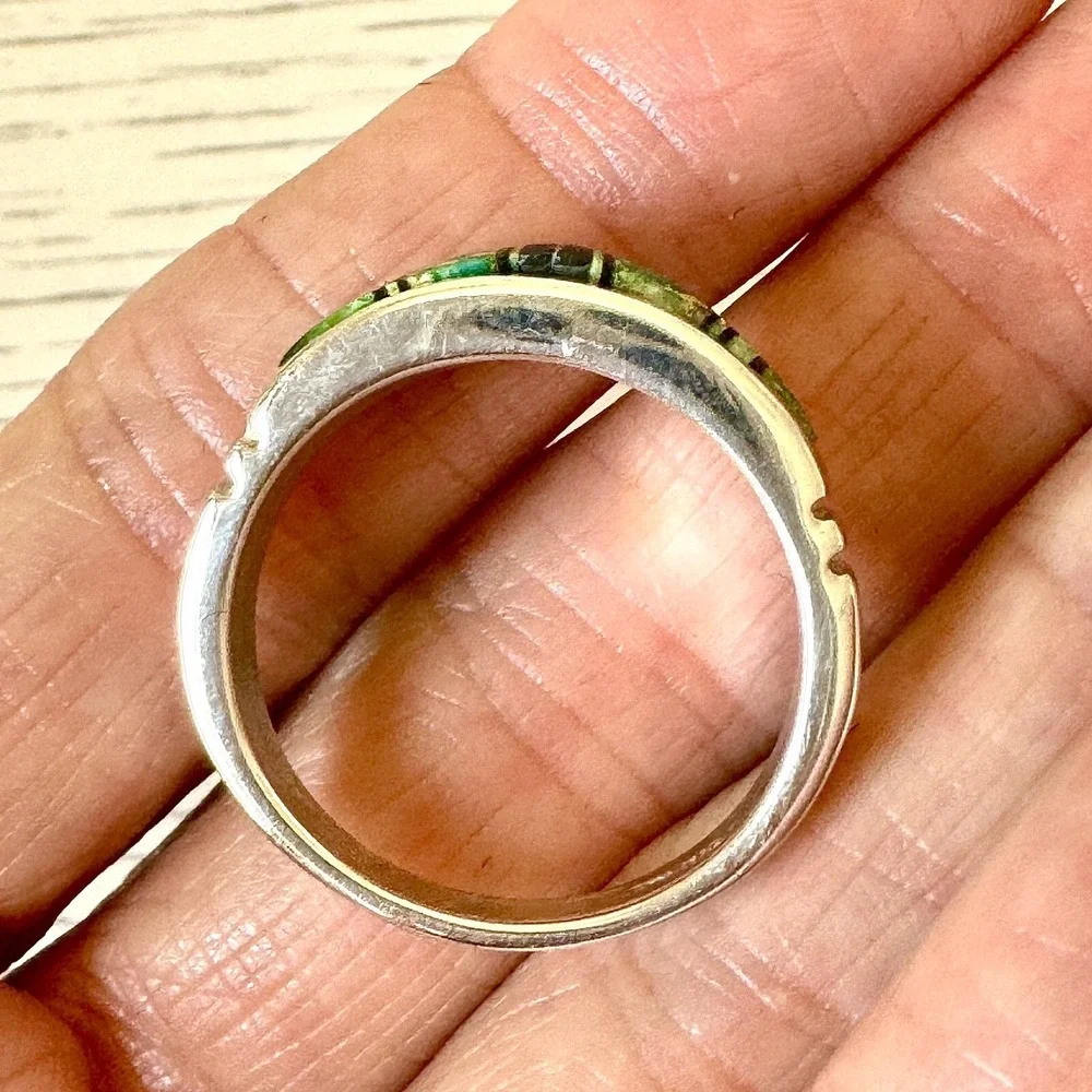 Navajo Inlay Sonoran Turquoise Opal Wedding Band Sz 11 9mm Ring Mens Tolino